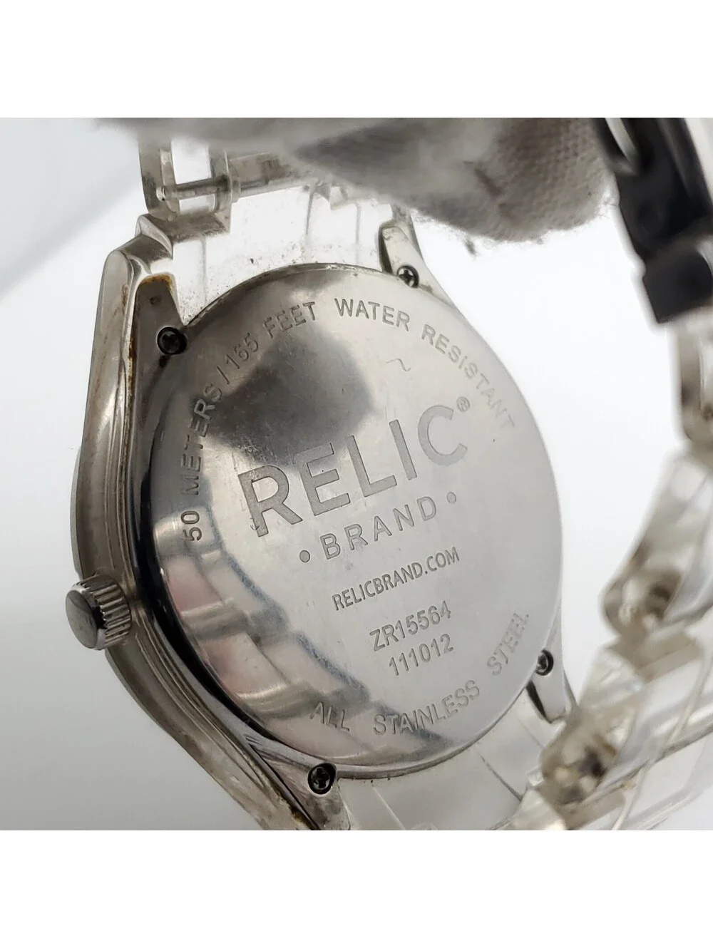 Relic Watch Women Silver Tone Multi Dial Pave Bezel Clear Band New Battery 37mm